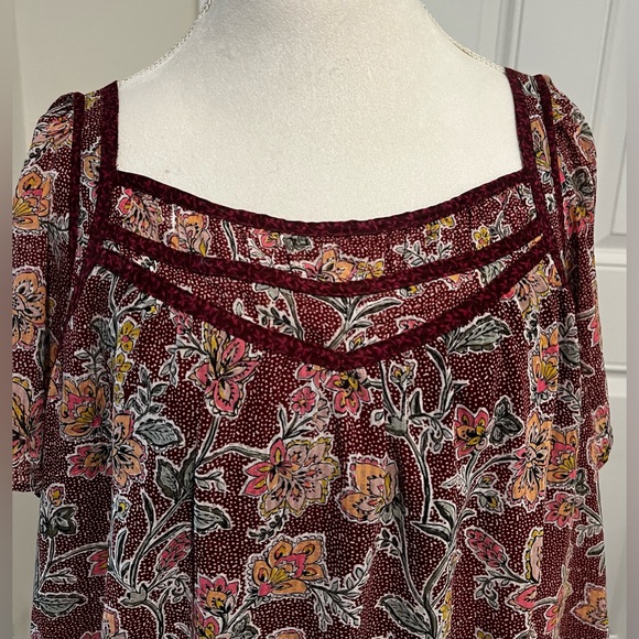 Loft Burgundy Paisley Floral Flutter Sleeve Blouse Square Neck Size XXL - Picture 4 of 12